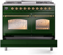 ILVE Nostalgie II 40-Inch Dual Fuel Freestanding Range with Removable Griddle in Emerald Green with Brass Trim (UPD40FNMPEGG)