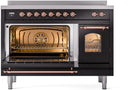 ILVE Nostalgie II 48-Inch Freestanding Electric Induction Range in Glossy Black with Copper Trim (UPI486NMPBKP)
