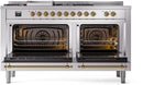 ILVE Nostalgie II 60-Inch Dual Fuel Freestanding Range with Removable Griddle in Stainless Steel with Brass Trim (UP60FSNMPSSG)
