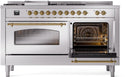 ILVE Nostalgie II 60-Inch Dual Fuel Freestanding Range with Removable Griddle in Stainless Steel with Brass Trim (UP60FSNMPSSG)
