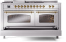 ILVE Nostalgie II 60-Inch Dual Fuel Freestanding Range with Removable Griddle in Stainless Steel with Brass Trim (UP60FSNMPSSG)