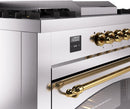 ILVE Nostalgie II 60-Inch Dual Fuel Freestanding Range with Removable Griddle in Stainless Steel with Brass Trim (UP60FSNMPSSG)