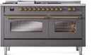 ILVE Nostalgie II 60-Inch Dual Fuel Freestanding Range with Removable Griddle in Matte Graphite with Brass Trim (UP60FSNMPMGG)