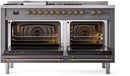 ILVE Nostalgie II 60-Inch Dual Fuel Freestanding Range with Removable Griddle in Matte Graphite with Brass Trim (UP60FSNMPMGG)