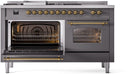 ILVE Nostalgie II 60-Inch Dual Fuel Freestanding Range with Removable Griddle in Matte Graphite with Brass Trim (UP60FSNMPMGG)