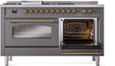 ILVE Nostalgie II 60-Inch Dual Fuel Freestanding Range with Removable Griddle in Matte Graphite with Brass Trim (UP60FSNMPMGG)