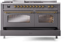 ILVE Nostalgie II 60-Inch Dual Fuel Freestanding Range with Removable Griddle in Matte Graphite with Brass Trim (UP60FSNMPMGG)