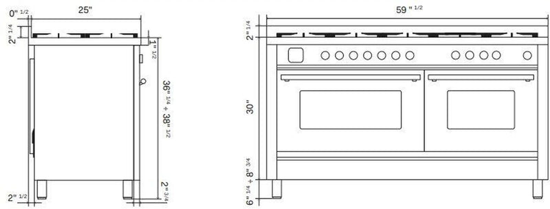 ILVE 60-Inch Professional Plus II Freestanding Dual Fuel Range with 7 Gas Burner and Removable Griddle in Glossy Black (UP60FSWMPBK)