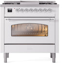 ILVE Nostalgie II 36-Inch Dual Fuel Freestanding Range with Removable Griddle in White with Chrome Trim (UP36FNMPWHC)