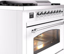 ILVE Nostalgie II 36-Inch Dual Fuel Freestanding Range with Removable Griddle in White with Chrome Trim (UP36FNMPWHC)