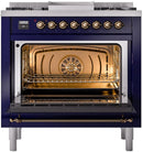 ILVE Nostalgie II 36-Inch Dual Fuel Freestanding Range with Removable Griddle in Midnight Blue with Bronze Trim (UP36FNMPMBB)