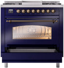 ILVE Nostalgie II 36-Inch Dual Fuel Freestanding Range with Removable Griddle in Midnight Blue with Bronze Trim (UP36FNMPMBB)