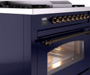 ILVE Nostalgie II 36-Inch Dual Fuel Freestanding Range with Removable Griddle in Midnight Blue with Bronze Trim (UP36FNMPMBB)