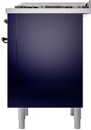 ILVE Nostalgie II 36-Inch Dual Fuel Freestanding Range with Removable Griddle in Midnight Blue with Bronze Trim (UP36FNMPMBB)