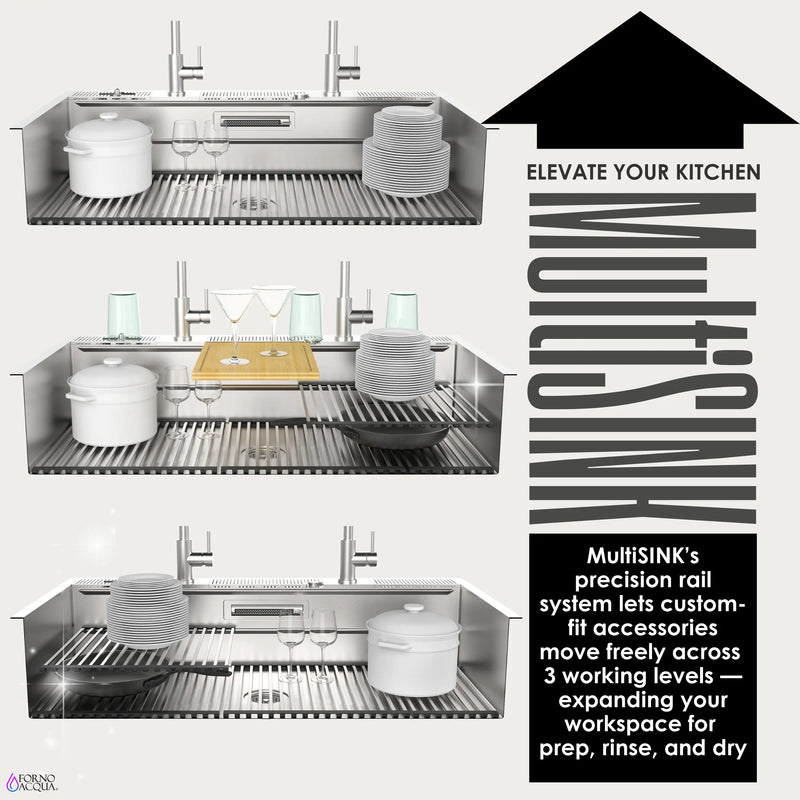 Forno Acqua 45-Inch Undermount 3-Level Workstation MultiSINK with Custom-Fit Accessories (JUXN70)