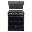 Forno Espresso 2-Piece Appliance Package - 30-Inch Electric Range with 5.0 Cu.Ft. Electric Oven and Under Cabinet Range Hood in Black with Antique Brass Trim (FBDL-002-02CA)