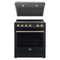 Forno Espresso 2-Piece Appliance Package - 30-Inch Electric Range with 5.0 Cu.Ft. Electric Oven and Under Cabinet Range Hood in Black with Antique Brass Trim (FBDL-002-02CA)