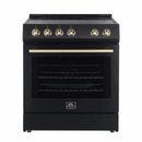 Forno Espresso 2-Piece Appliance Package - 30-Inch Electric Range with 5.0 Cu.Ft. Electric Oven and Under Cabinet Range Hood in Black with Antique Brass Trim (FBDL-002-02CA)