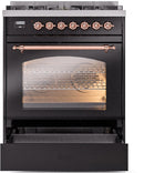 ILVE Nostalgie II 30-Inch Dual Fuel Freestanding Range in Glossy Black with Copper Trim (UP30NMPBKP)