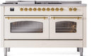 ILVE Nostalgie II 60-Inch Dual Fuel Freestanding Range with Removable Griddle in Antique White with Brass Trim (UP60FSNMPAWG)