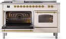 ILVE Nostalgie II 60-Inch Dual Fuel Freestanding Range with Removable Griddle in Antique White with Brass Trim (UP60FSNMPAWG)