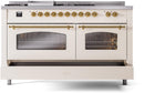 ILVE Nostalgie II 60-Inch Dual Fuel Freestanding Range with Removable Griddle in Antique White with Brass Trim (UP60FSNMPAWG)