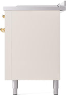 ILVE Nostalgie II 60-Inch Dual Fuel Freestanding Range with Removable Griddle in Antique White with Brass Trim (UP60FSNMPAWG)
