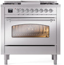 ILVE Nostalgie II 36-Inch Dual Fuel Freestanding Range with Removable Griddle in Stainless Steel with Chrome Trim (UP36FNMPSSC)