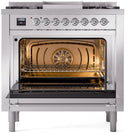 ILVE Nostalgie II 36-Inch Dual Fuel Freestanding Range with Removable Griddle in Stainless Steel with Chrome Trim (UP36FNMPSSC)