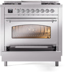 ILVE Nostalgie II 36-Inch Dual Fuel Freestanding Range with Removable Griddle in Stainless Steel with Chrome Trim (UP36FNMPSSC)