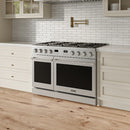Thor Kitchen A-Series 4-Piece Appliance Package - 48-Inch Gas Range, Pro-Style Wall Mount Range Hood, Refrigerator, and Dishwasher in Stainless Steel
