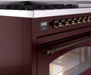 ILVE Nostalgie II 48-Inch Dual Fuel Freestanding Range with Removable Griddle in Burgundy with Bronze Trim (UP48FNMPBUB)
