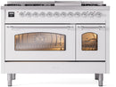 ILVE Nostalgie II 48-Inch Dual Fuel Freestanding Range with Removable Griddle in White with Chrome Trim (UP48FNMPWHC)
