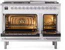 ILVE Nostalgie II 48-Inch Dual Fuel Freestanding Range with Removable Griddle in White with Chrome Trim (UP48FNMPWHC)