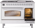 ILVE Nostalgie II 48-Inch Dual Fuel Freestanding Range with Removable Griddle in White with Chrome Trim (UP48FNMPWHC)