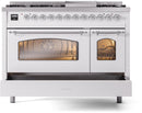 ILVE Nostalgie II 48-Inch Dual Fuel Freestanding Range with Removable Griddle in White with Chrome Trim (UP48FNMPWHC)