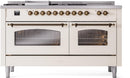 ILVE Nostalgie II 60-Inch Dual Fuel Freestanding Range with Removable Griddle in Antique White with Bronze Trim (UP60FSNMPAWB)
