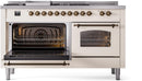 ILVE Nostalgie II 60-Inch Dual Fuel Freestanding Range with Removable Griddle in Antique White with Bronze Trim (UP60FSNMPAWB)