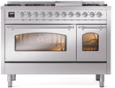 ILVE Nostalgie II 48-Inch Dual Fuel Freestanding Range with Removable Griddle in Stainless Steel with Chrome Trim (UP48FNMPSSC)