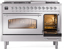 ILVE Nostalgie II 48-Inch Dual Fuel Freestanding Range with Removable Griddle in Stainless Steel with Chrome Trim (UP48FNMPSSC)