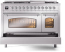 ILVE Nostalgie II 48-Inch Dual Fuel Freestanding Range with Removable Griddle in Stainless Steel with Chrome Trim (UP48FNMPSSC)