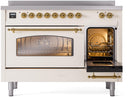 ILVE Nostalgie II 48-Inch Freestanding Electric Induction Range in Antique White with Brass Trim (UPI486NMPAWG)