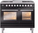 ILVE Professional Plus II 40-Inch Freestanding Dual Fuel Range with 6 Sealed Burner and Removable Griddle in Glossy Black (UPD40FWMPBK)