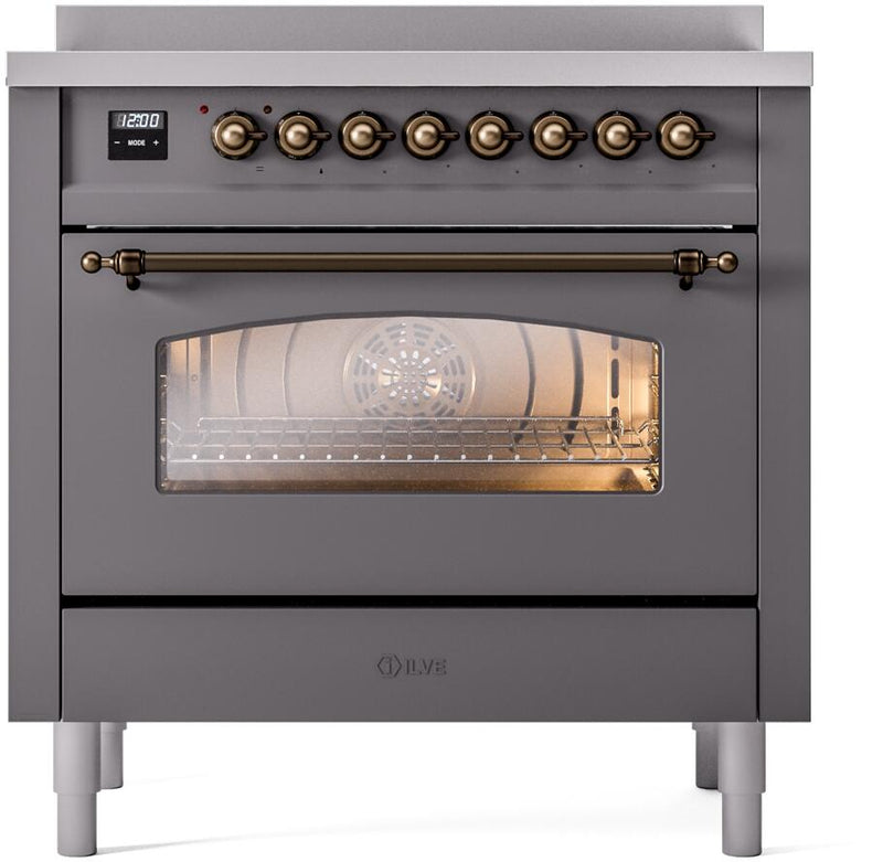 ILVE Nostalgie II 36-Inch Freestanding Electric Induction Range in Matte Graphite with Bronze Trim (UPI366NMPMGB)