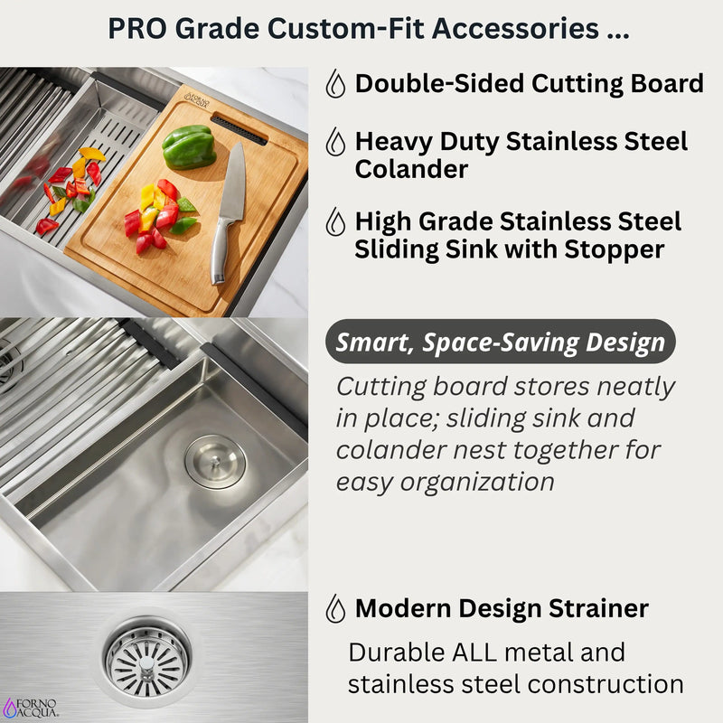 Forno Acqua 45-Inch Undermount 3-Level Workstation MultiSINK with Custom-Fit Accessories (JUXN70)