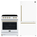 Forno Espresso 2-Piece Appliance Package - 30-Inch Electric Range with 5.0 Cu.Ft. Electric Oven and Refrigerator in White with Antique Brass Trim (FBDL-003-03CA)