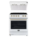 Forno Espresso 2-Piece Appliance Package - 30-Inch Electric Range with 5.0 Cu.Ft. Electric Oven and Under Cabinet Range Hood in White with Antique Brass Trim (FBDL-002-03CA)