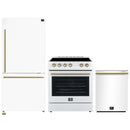 Forno 3-Piece Appliance Package - 30-Inch Leonardo Espresso Electric Range, Refrigerator, & Dishwasher in White with Antique Brass Handle (FBDL-007-03CA)