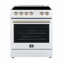 Forno Espresso 2-Piece Appliance Package - 30-Inch Electric Range with 5.0 Cu.Ft. Electric Oven and Under Cabinet Range Hood in White with Antique Brass Trim (FBDL-002-03CA)