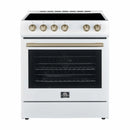 FORNO 4-Piece Appliance Package- 30-Inch Electric Range, Under Cabinet Range Hood, 31-Inch Refrigerator, and Built-In Dishwasher in White with Stainless Steel Trim (FBDL-006-03CA)